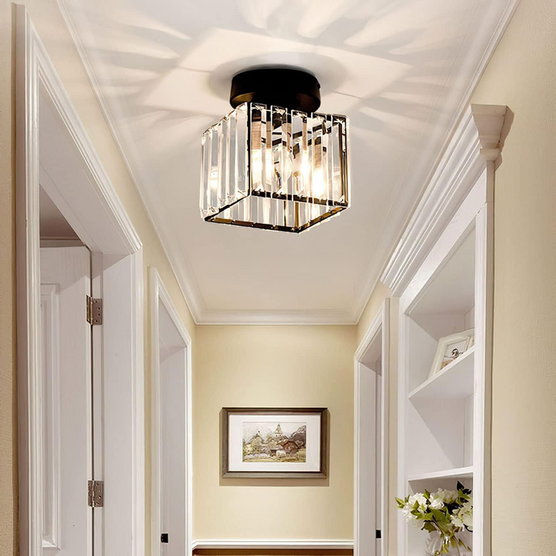 Calviera Deckenlampe – Quadratisches Messingdesign mit Kristallglas