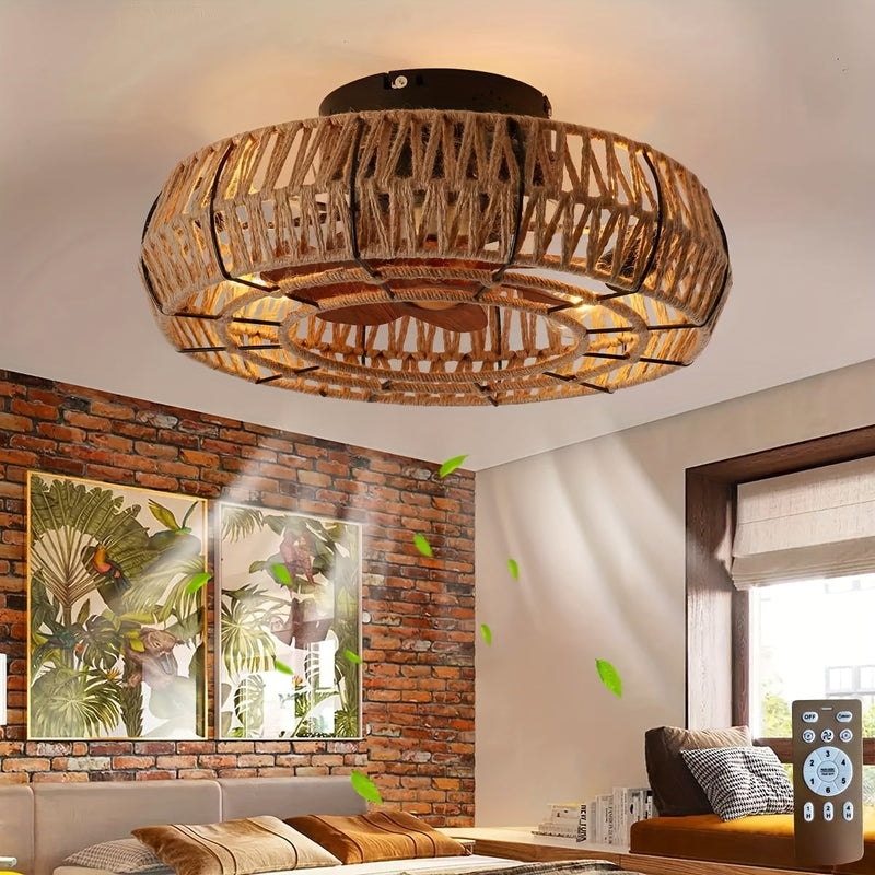 Solvaya Deckenventilator – Handgewebtes Rattan-Design mit Beleuchtung