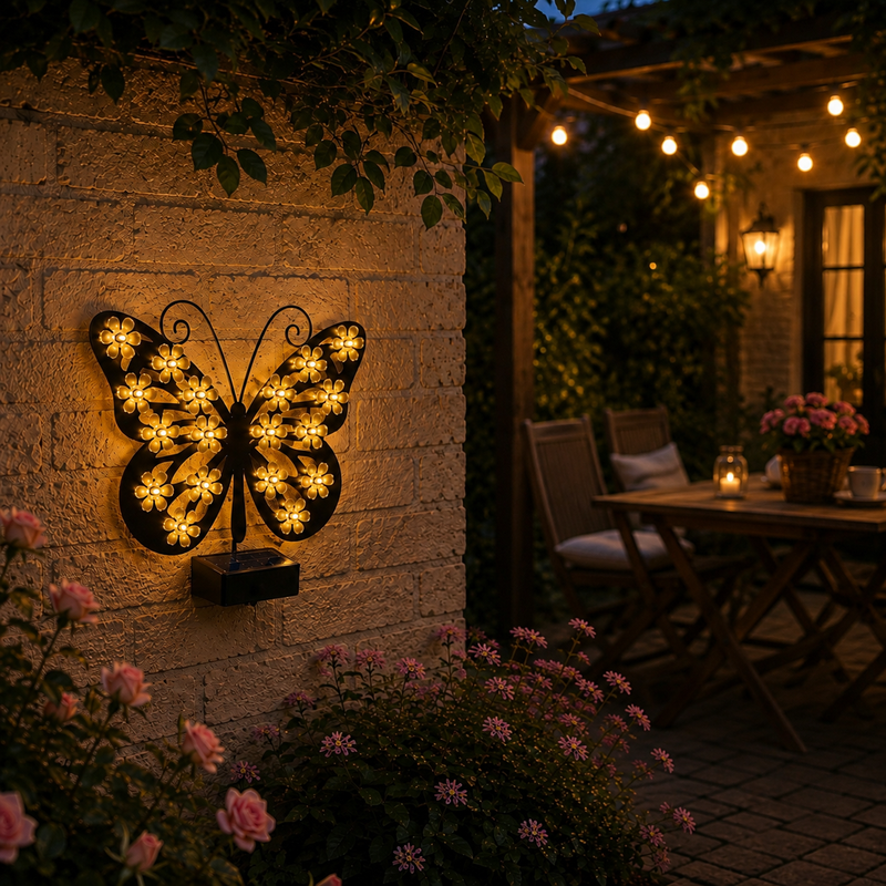 Aurevix Schmetterling Außenlampe – Solar LED mit Dämmerungssensor