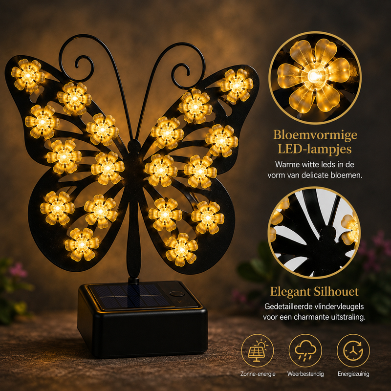 Aurevix Schmetterling Außenlampe – Solar LED mit Dämmerungssensor