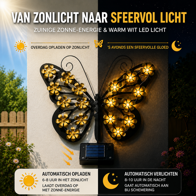 Aurevix Schmetterling Außenlampe – Solar LED mit Dämmerungssensor