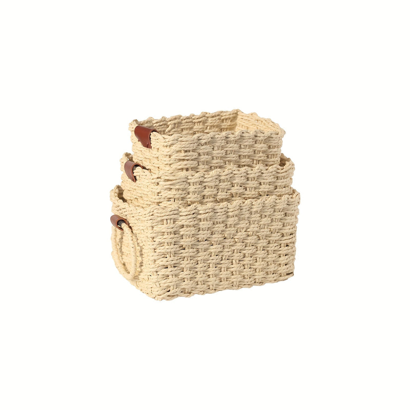 Brevana Boho-Stil Aufbewahrungskörbe – Set von 3 mit Griffen