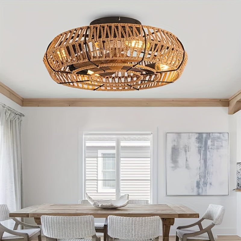 Solvaya Deckenventilator – Handgewebtes Rattan-Design mit Beleuchtung