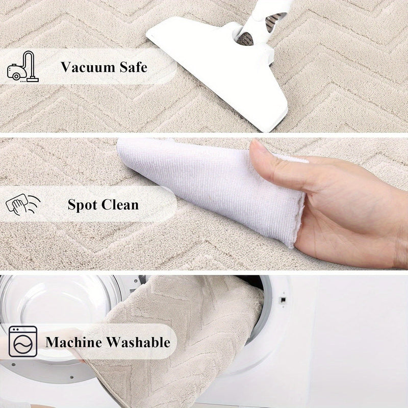 Aurevane Teppich – Beige Hochflor Design mit Jacquardstruktur