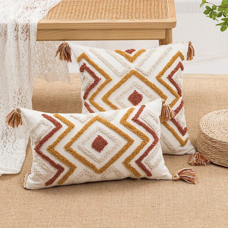 Zavelle Dekokissenbezug – Geometrisches Bohemian-Stickmuster