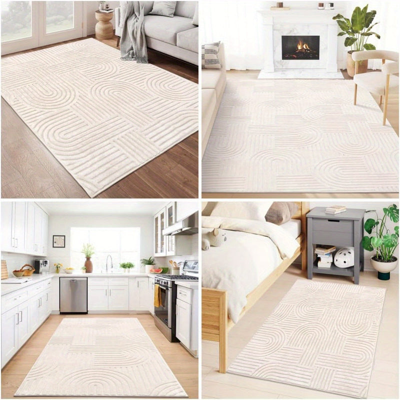 Aurevane Teppich – Beige Hochflor Design mit Jacquardstruktur