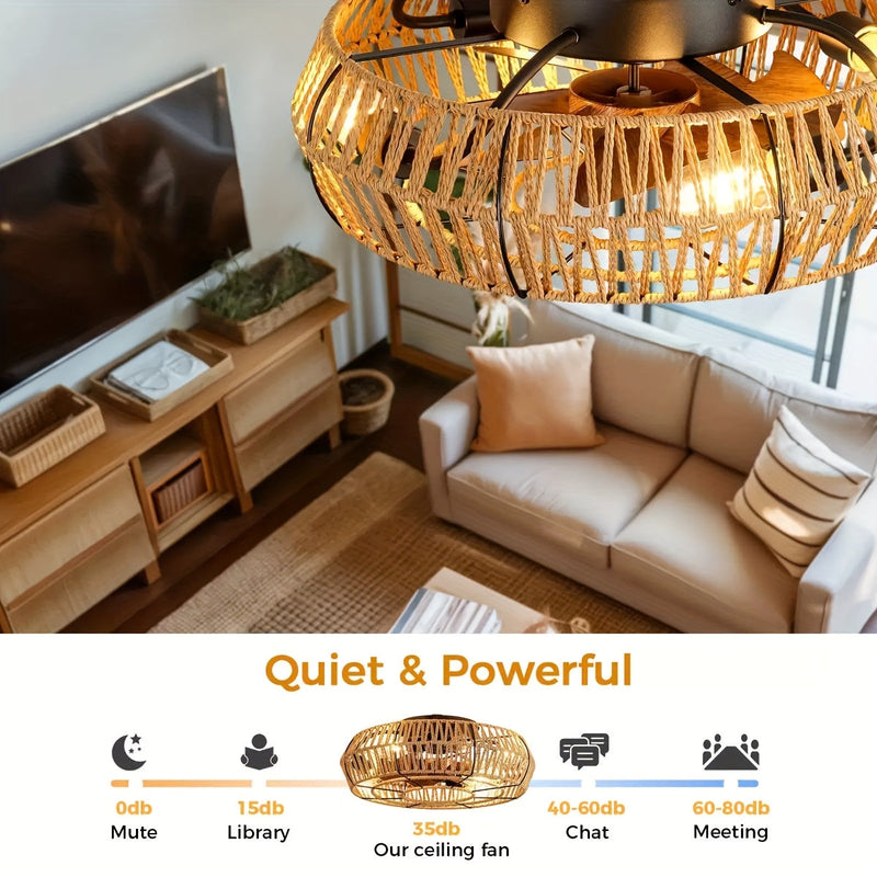 Solvaya Deckenventilator – Handgewebtes Rattan-Design mit Beleuchtung
