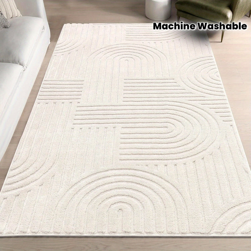 Aurevane Teppich – Beige Hochflor Design mit Jacquardstruktur