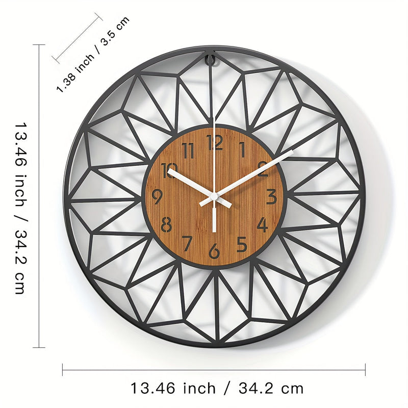 Varello Wanduhr – Runde Metallform mit Holzoptik
