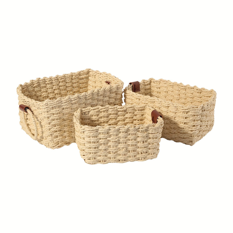 Brevana Boho-Stil Aufbewahrungskörbe – Set von 3 mit Griffen