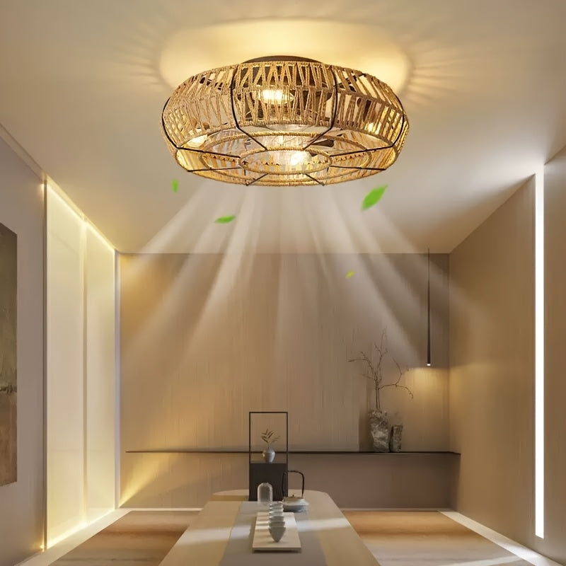 Solvaya Deckenventilator – Handgewebtes Rattan-Design mit Beleuchtung