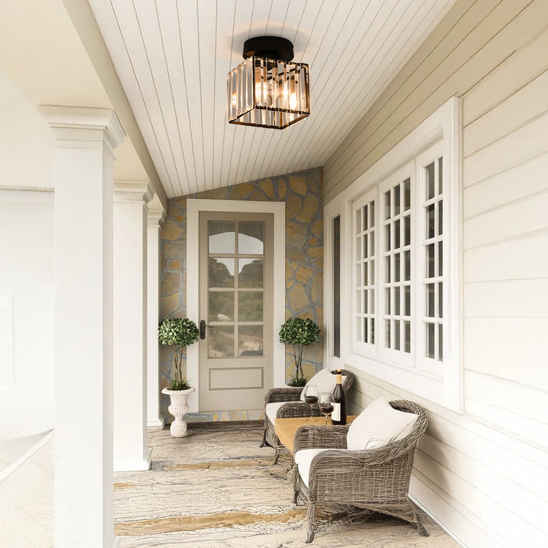 Calviera Deckenlampe – Quadratisches Messingdesign mit Kristallglas