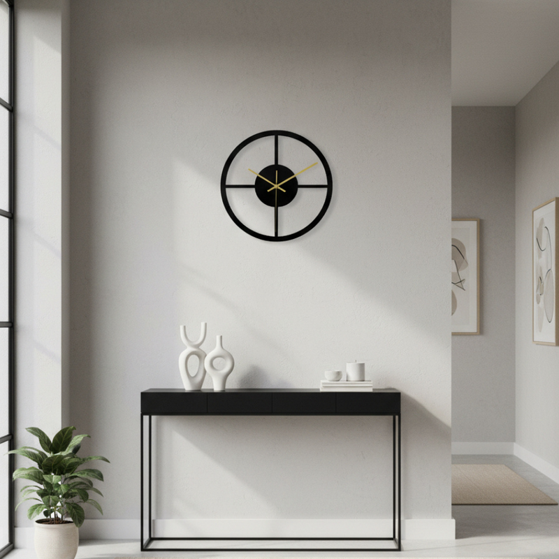 Velnora Stille Wanduhr – Geometrisches Acryl-Design in Schwarz