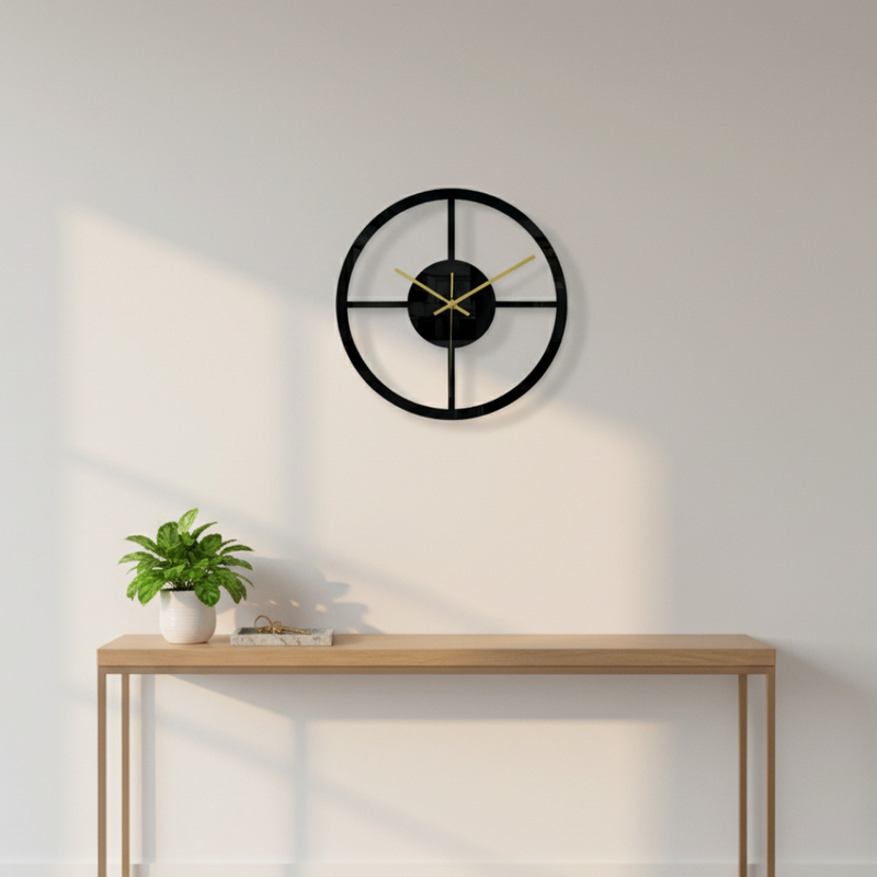 Velnora Stille Wanduhr – Geometrisches Acryl-Design in Schwarz