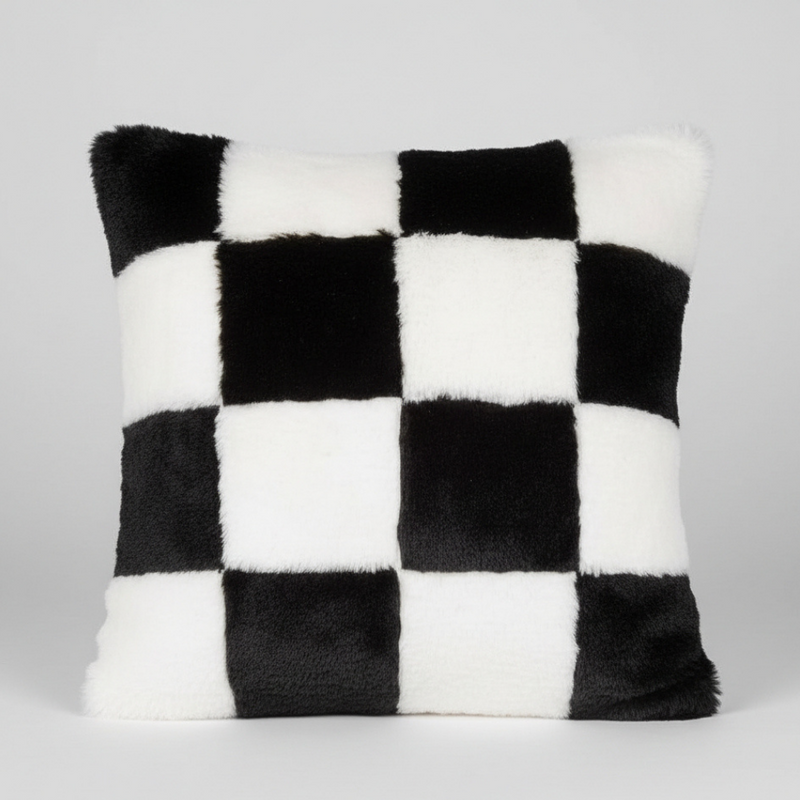 Cavrena Checkers Dekokissen – Schwarz-Weiß Muster