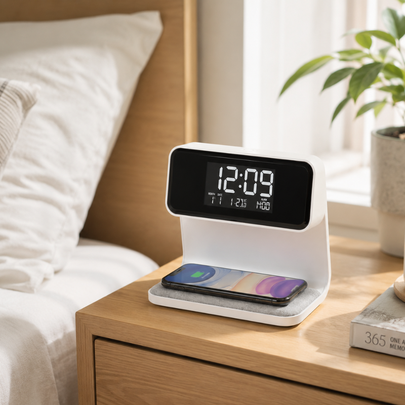 Nivaro 3-in-1 Smart Wecker – Drahtloses Ladegerät mit LED Nachtlicht