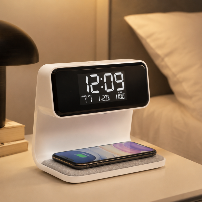 Nivaro 3-in-1 Smart Wecker – Drahtloses Ladegerät mit LED Nachtlicht