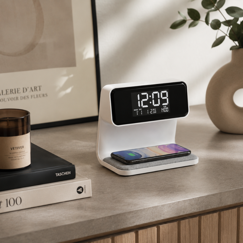 Nivaro 3-in-1 Smart Wecker – Drahtloses Ladegerät mit LED Nachtlicht