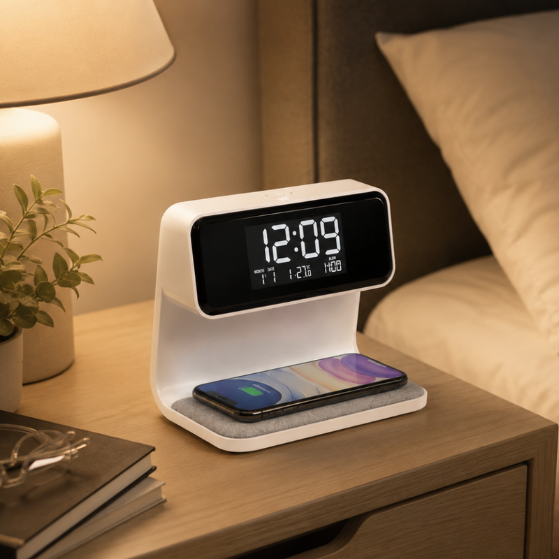 Nivaro 3-in-1 Smart Wecker – Drahtloses Ladegerät mit LED Nachtlicht