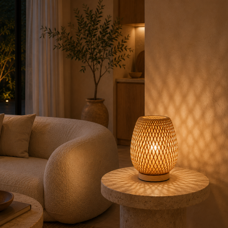 Velmorant Bambus Tischlampe – Kabelloses skandinavisches Design