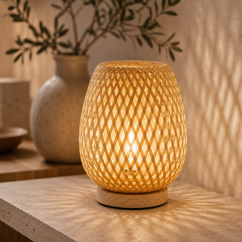 Velmorant Bambus Tischlampe – Kabelloses skandinavisches Design