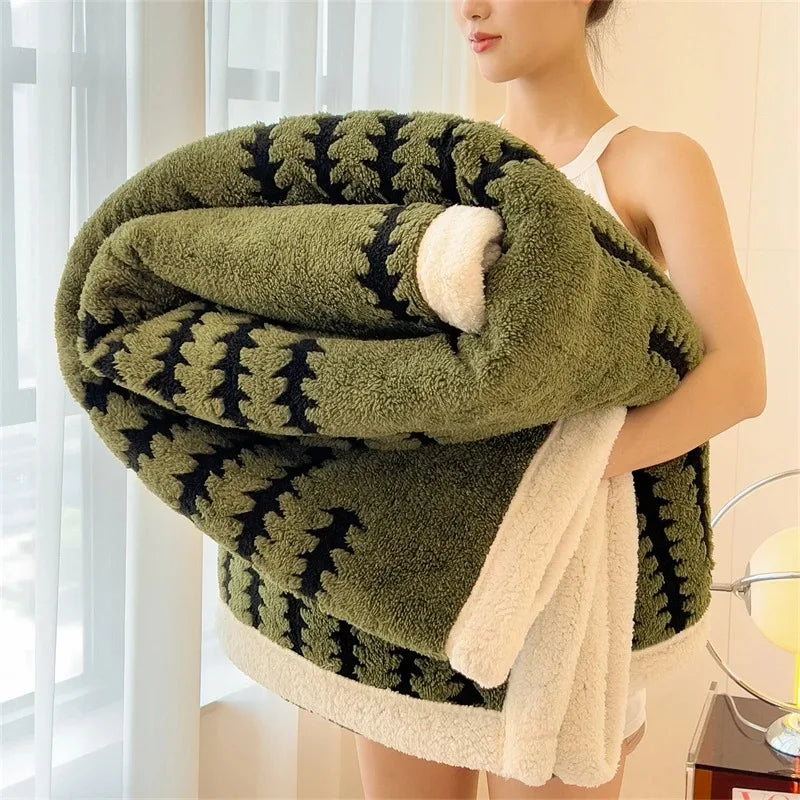 Wendedecke mit geometrischem Muster und Sherpa-Fleece – weich, warm und dekorativ