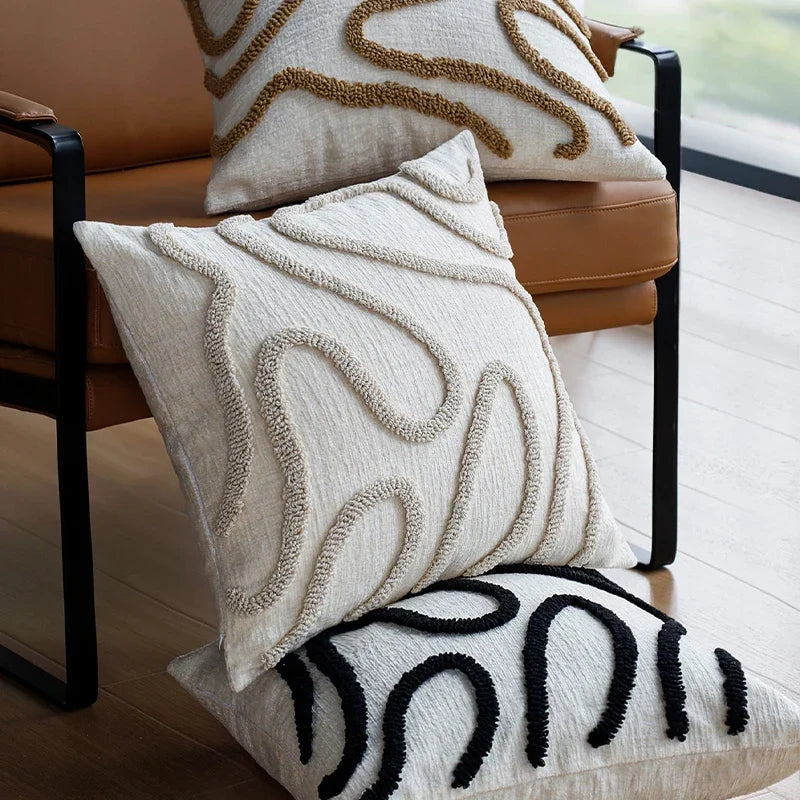 Marvion Dekokissen – Chenille-Design mit geometrischen Linien