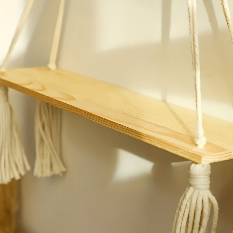 Lunessa Wandregal – Boho Holzregal mit dekorativen Quasten