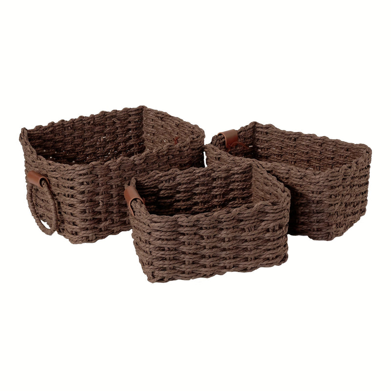 Brevana Boho-Stil Aufbewahrungskörbe – Set von 3 mit Griffen