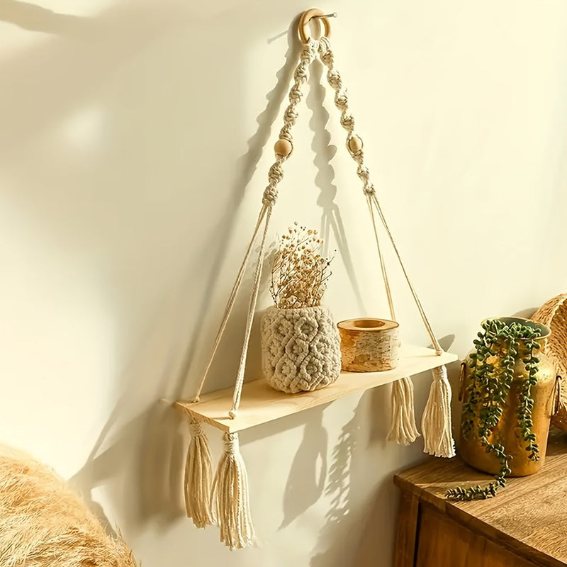 Lunessa Wandregal – Boho Holzregal mit dekorativen Quasten