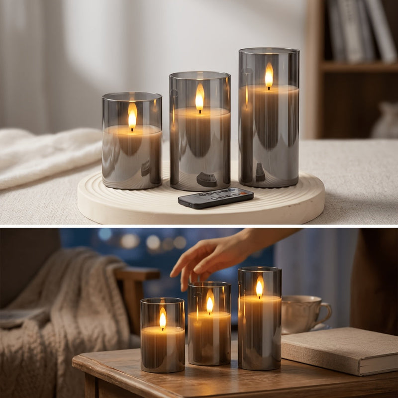 Lunavelle LED Kerzen – Set von 3 mit Realistischem Flackerlicht und Timer