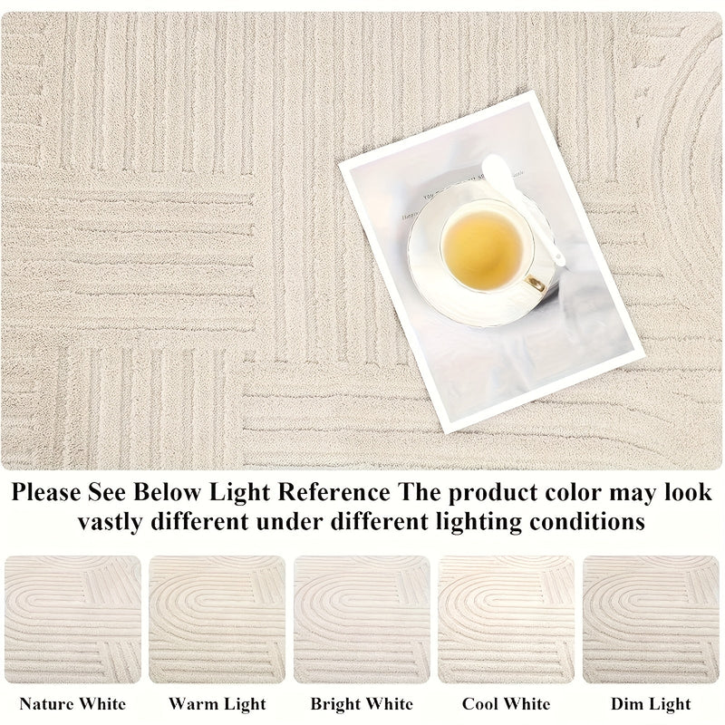 Aurevane Teppich – Beige Hochflor Design mit Jacquardstruktur