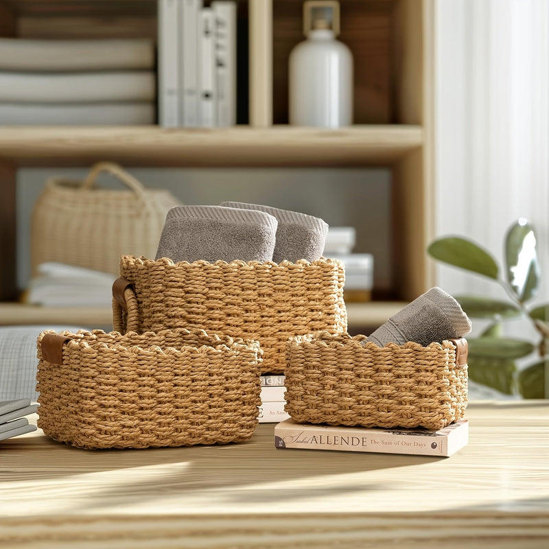 Brevana Boho-Stil Aufbewahrungskörbe – Set von 3 mit Griffen