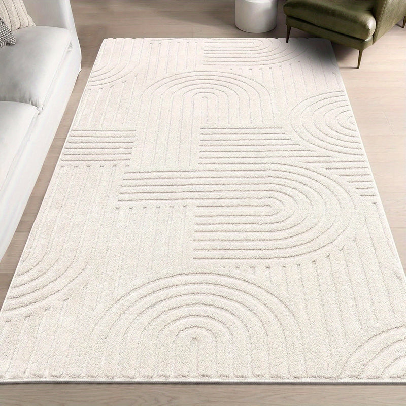 Aurevane Teppich – Beige Hochflor Design mit Jacquardstruktur