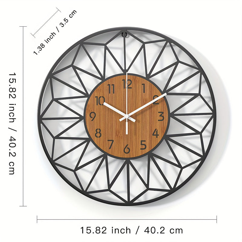 Varello Wanduhr – Runde Metallform mit Holzoptik