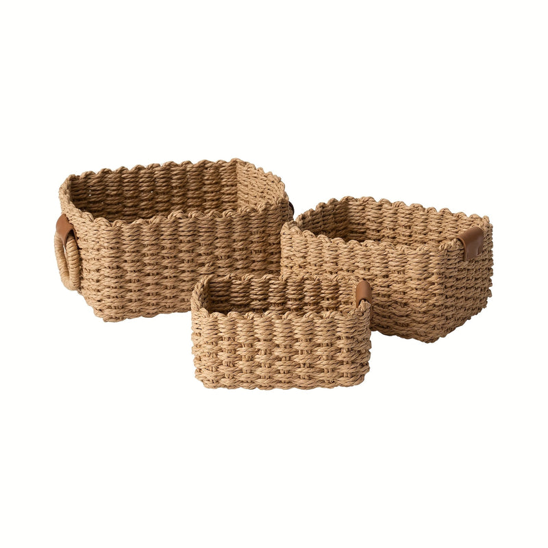 Brevana Boho-Stil Aufbewahrungskörbe – Set von 3 mit Griffen
