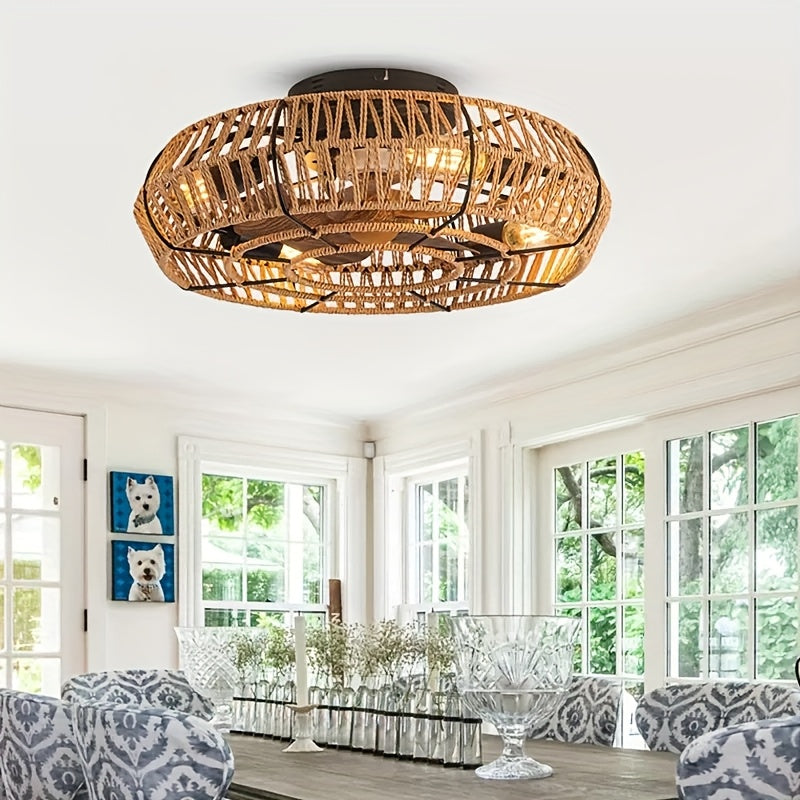 Solvaya Deckenventilator – Handgewebtes Rattan-Design mit Beleuchtung