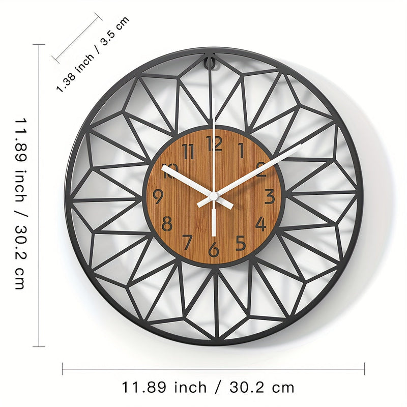 Varello Wanduhr – Runde Metallform mit Holzoptik