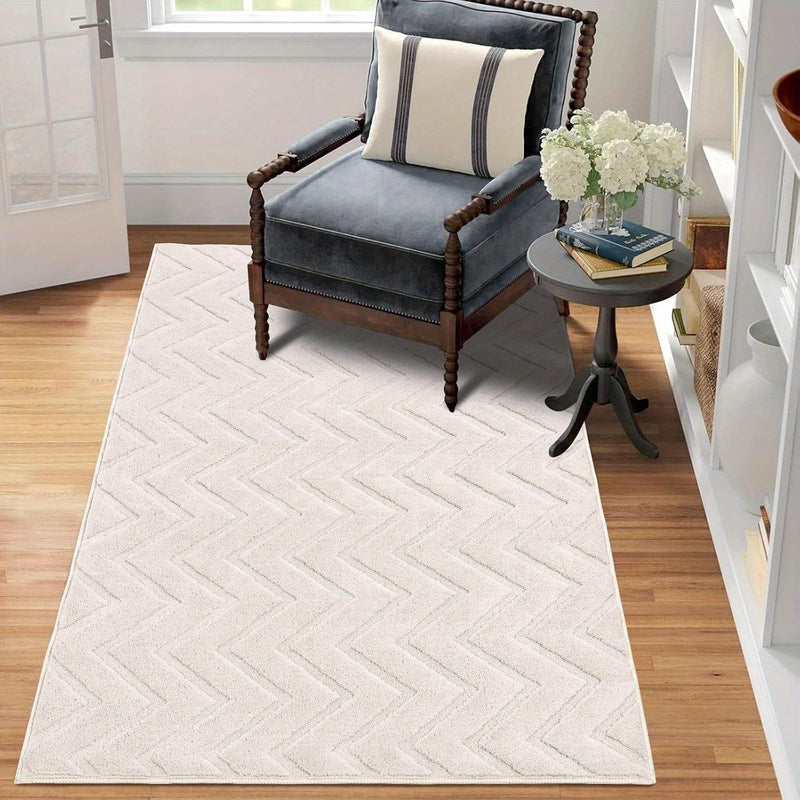 Aurevane Teppich – Beige Hochflor Design mit Jacquardstruktur