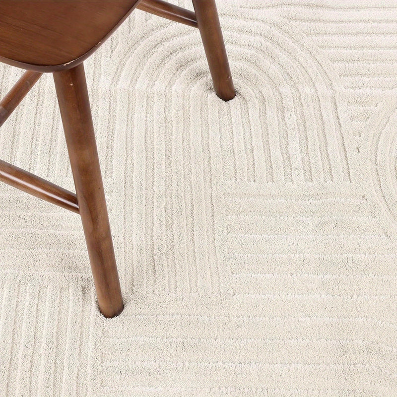 Aurevane Teppich – Beige Hochflor Design mit Jacquardstruktur