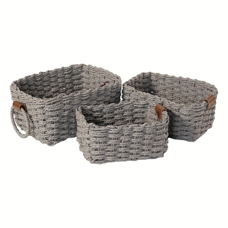 Brevana Boho-Stil Aufbewahrungskörbe – Set von 3 mit Griffen