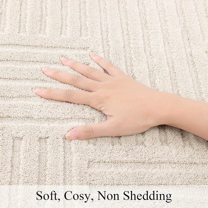 Aurevane Teppich – Beige Hochflor Design mit Jacquardstruktur